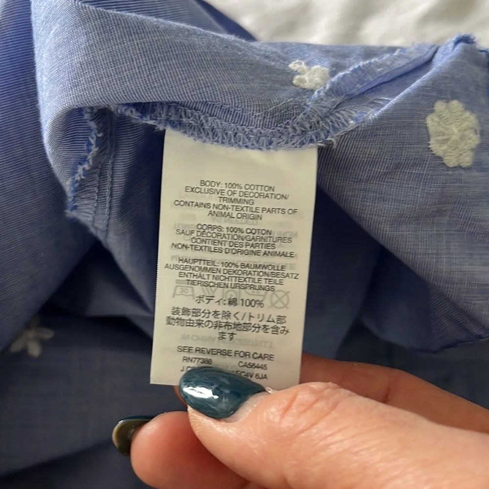 J. Crew The Perfect Embroidered Chambray Top Puff Sleeves blouse size M